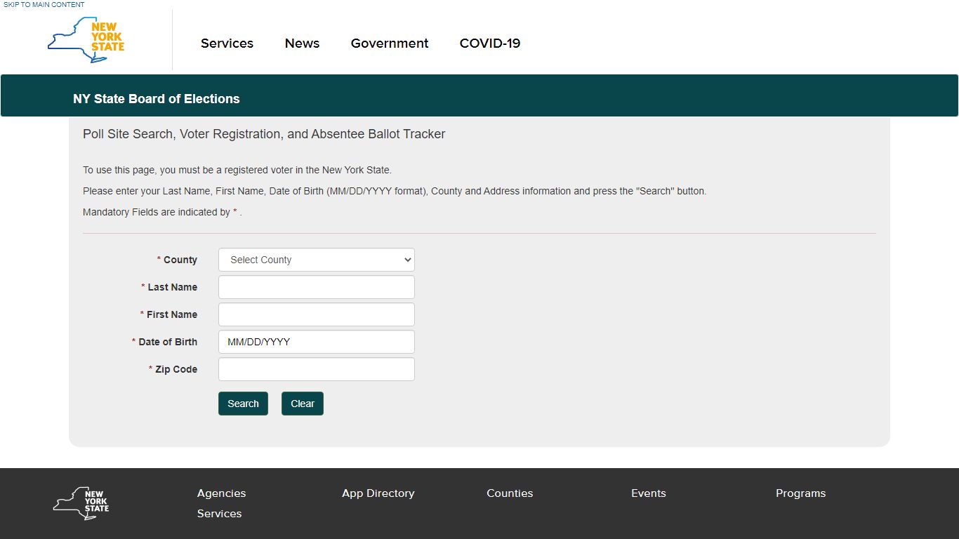 Voter Search Screen for VoterLookUp