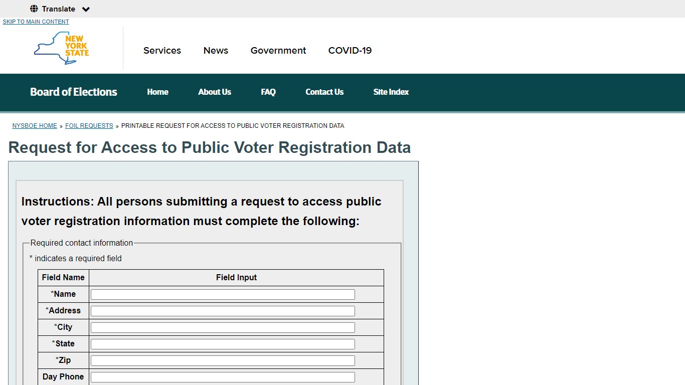 Request for Access to Public Voter Registration Data - New York State ...